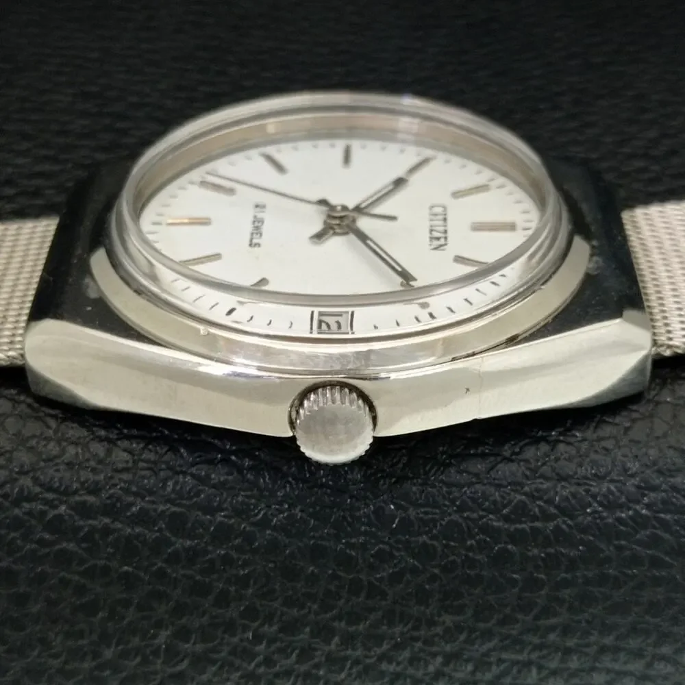 Vintage 1984 Citizen Manual Wound Mens Silver Watch W/Date & Silver accents